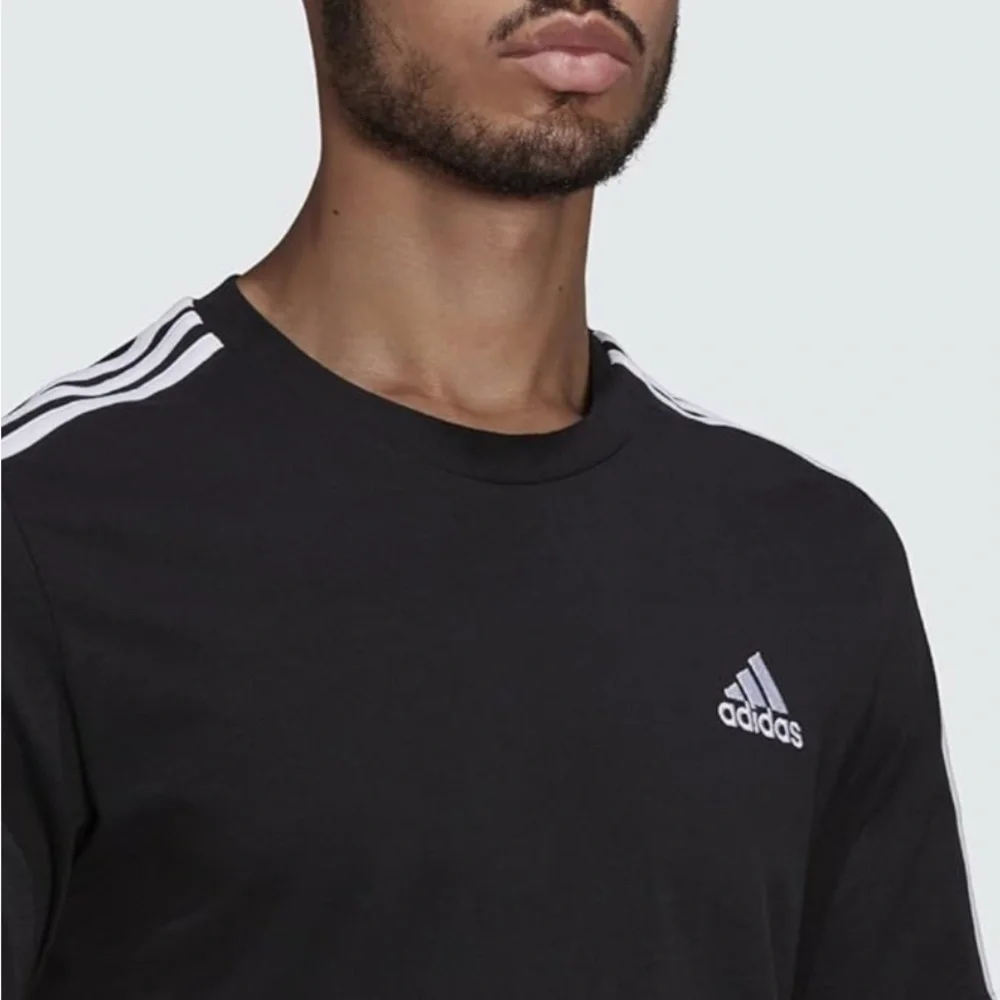 NWT Adidas Black Short Sleeve Tee with Signature Stripes - Picture 5 of 5